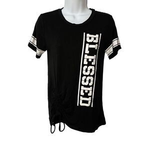 🔥4/$25 No Boundaries Junior’s “Blessed” Side Cinch Tee Shirt Black White